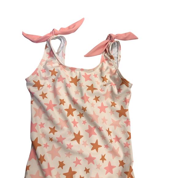 Girls Size 7 One-Piece Swimsuit – Star Print – Pink & Orange - Picture 9 of 11